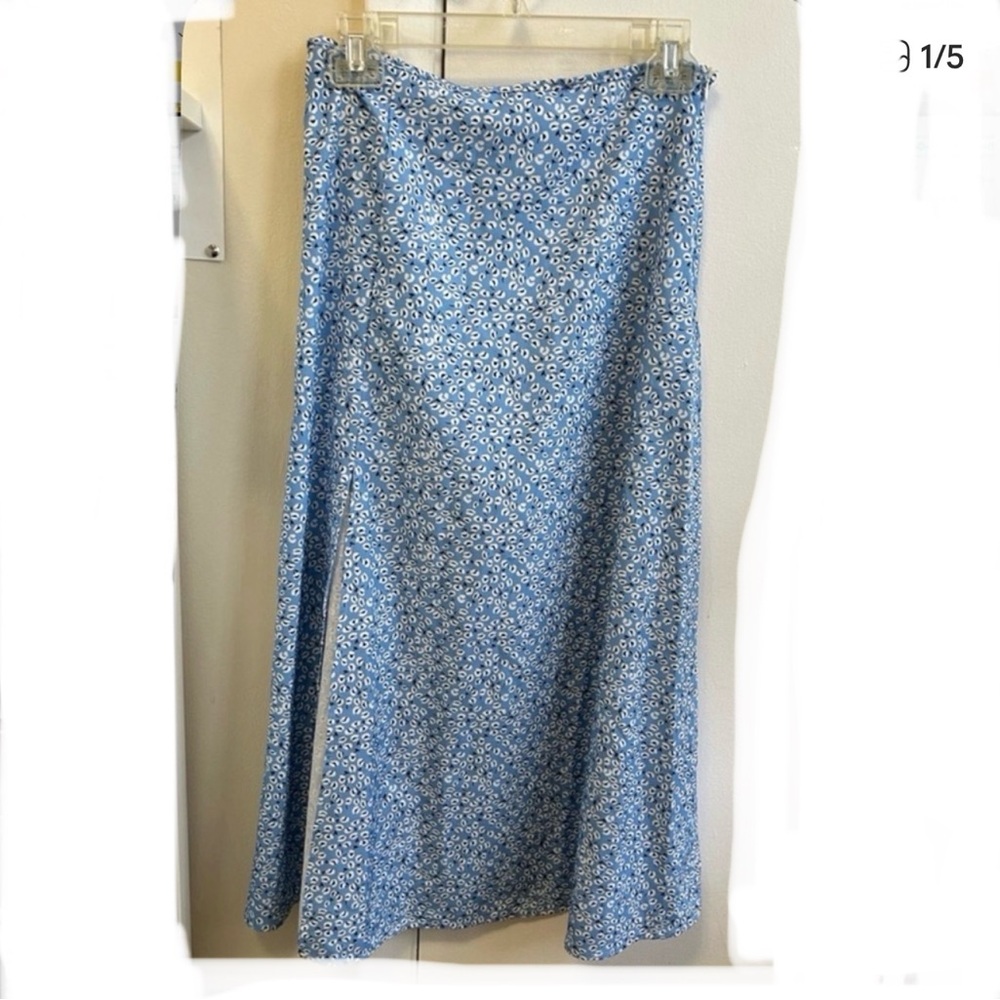 Blue Floral Women's Midi Skirt